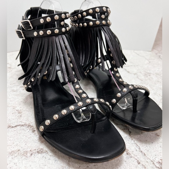 SAINT LAURENT GLADIATOR STUDDED CYUKO FRINGE SANDAL SZ 9 (40) - Picture 1 of 7